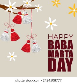 Vector illustration of Happy Baba Marta Day social media feed template written bulgarian text means Happy Baba Marta Day