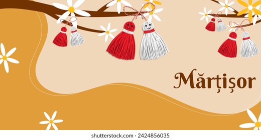 Vector illustration of Happy Baba Marta Day social media feed template written bulgarian text means Happy Baba Marta Day