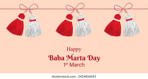 Vector illustration of Happy Baba Marta Day social media feed template written bulgarian text means Happy Baba Marta Day