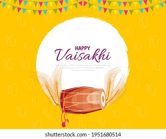 Vector Illustration Of Happy Baisakhi Celebration. Vaisakhi, Also Known As Baisakhi Festival In Hinduism And Sikhism. Couple Dancing.