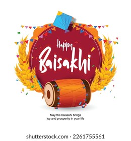 Vector illustration of Happy Baisakhi with festive elements