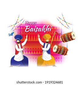 Vector illustration for happy Baisakhi, Indian punjabi festival with festival theme elements.