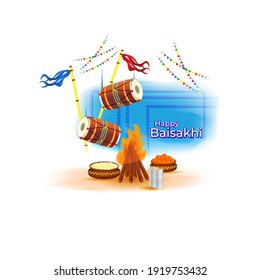 Vector illustration for happy Baisakhi, Indian punjabi festival with festival theme elements.