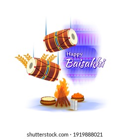 Vector illustration for happy Baisakhi, Indian punjabi festival with festival theme elements.