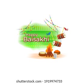 Vector illustration for happy Baisakhi, Indian punjabi festival with festival theme elements.