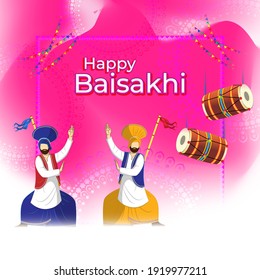 Vector illustration for happy Baisakhi, Indian punjabi festival with festival theme elements.