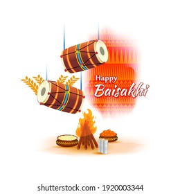 Vector illustration for happy Baisakhi, Indian punjabi festival with festival theme elements.