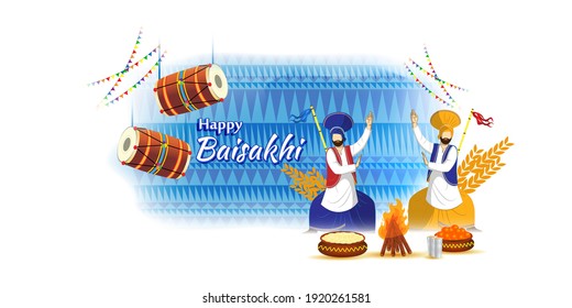 Vector illustration for happy Baisakhi, Indian punjabi festival with festival theme elements.