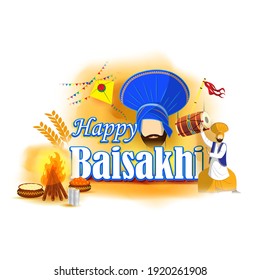 Vector illustration for happy Baisakhi, Indian punjabi festival with festival theme elements.