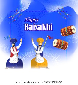 Vector illustration for happy Baisakhi, Indian punjabi festival with festival theme elements.