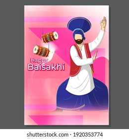 Vector illustration for happy Baisakhi, Indian punjabi festival with festival theme elements.