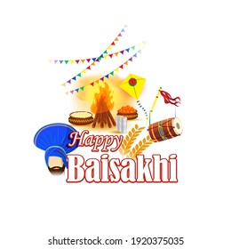 Vector illustration for happy Baisakhi, Indian punjabi festival with festival theme elements.