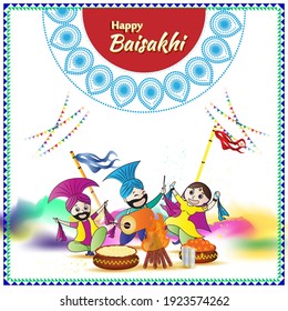 Vector illustration for happy Baisakhi, Indian punjabi festival with festival theme elements.