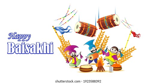 Vector illustration for happy Baisakhi, Indian punjabi festival with festival theme elements.