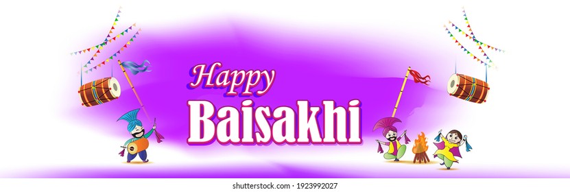 Vector illustration for happy Baisakhi, Indian punjabi festival with festival theme elements.