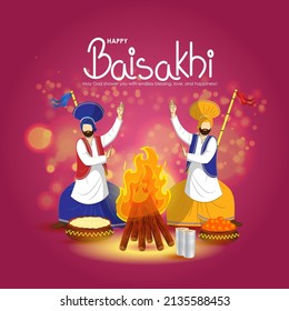 Vector illustration for happy Baisakhi, Indian punjabi festival, written hindi text means Baisakhi 