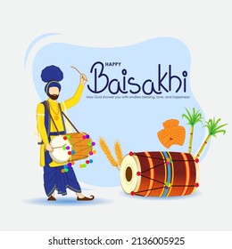 Vector illustration for happy Baisakhi, Indian punjabi festival with festival theme elements.