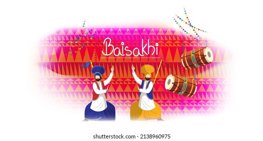 Vector illustration for happy Baisakhi, Indian punjabi festival with festival theme elements.