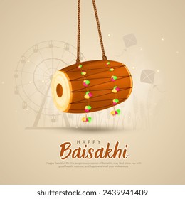 Ilustración vectorial de Feliz Baisakhi Punjabi festival de la cosecha de primavera de fondo de la celebración sij.