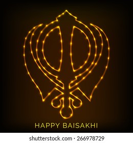 Vector illustration for Happy Baisakhi in shiny brown background.