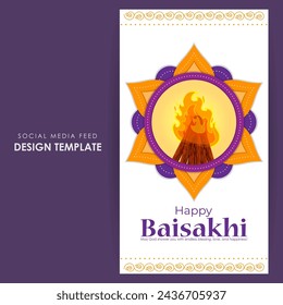 Vector illustration of Happy Baisakhi social media feed template