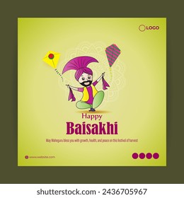 Vector illustration of Happy Baisakhi social media feed template