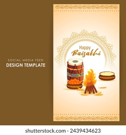 Vector illustration of Happy Baisakhi social media feed template