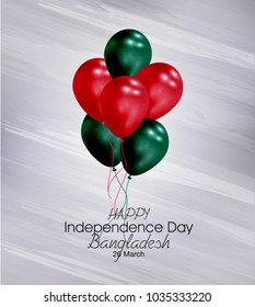 Vector illustration of  Happy Bangladesh  Independence Day 26 March. Balloons with flags isolated on gray background.