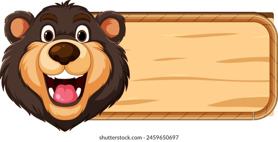 Vector illustration of a happy bear with sign