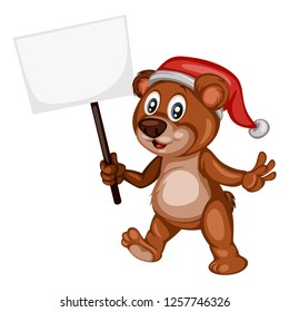 Vector Illustration of a Happy Bear Wearing a Christmas Hat. Cute Cartoon Bear Cheering Isolated on a White Background. Happy Animals Set