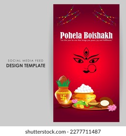 Vector illustration of Happy Bengali New Year social media story feed mockup template