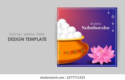 Vector illustration of Happy Bengali New Year social media story feed mockup template