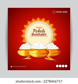 Vector illustration of Happy Bengali New Year social media story feed mockup template