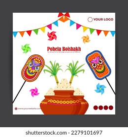 Vector illustration of Happy Bengali New Year social media story feed mockup template