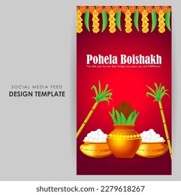 Vector illustration of Happy Bengali New Year social media story feed mockup template