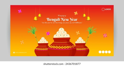 Ilustración vectorial de Feliz Año Nuevo Bengalí plantilla de feed de medios sociales