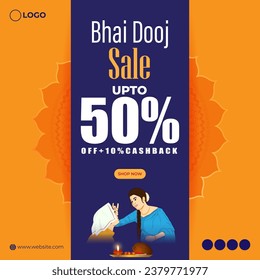 Vector illustration of Happy Bhai Dooj Sale social media feed template written Hindi text bhai dooj 