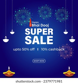 Vector illustration of Happy Bhai Dooj Sale social media feed template written Hindi text bhai dooj 