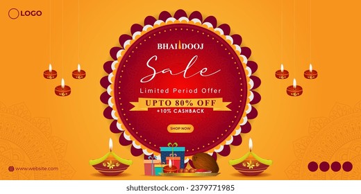 Vector illustration of Happy Bhai Dooj Sale social media feed template written Hindi text bhai dooj 