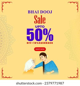 Vector illustration of Happy Bhai Dooj Sale social media feed template written Hindi text bhai dooj 