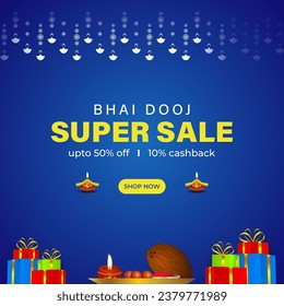 Vector illustration of Happy Bhai Dooj Sale social media feed template written Hindi text bhai dooj 
