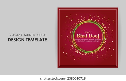 Vector illustration of Happy Bhai Dooj social media feed set template written hindi text bhai dooj 