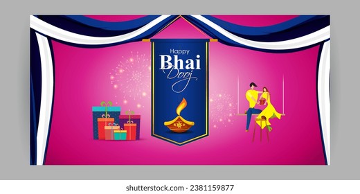 Vector illustration of Happy Bhai Dooj social media feed set template written hindi text bhai dooj 