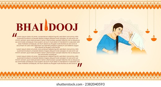 Vector illustration of Happy Bhai Dooj social media feed set template written hindi text bhai dooj 