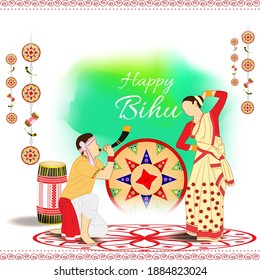 Ilustración vectorial de Happy Bihu, el Año Nuevo asamés, festival tradicional indio, festival de la cosecha de Assam.