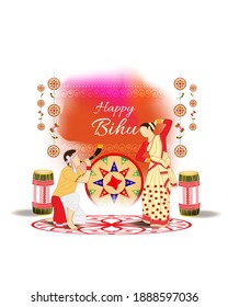 Ilustración vectorial de Happy Bihu, el Año Nuevo asamés, festival tradicional indio, festival de la cosecha de Assam.