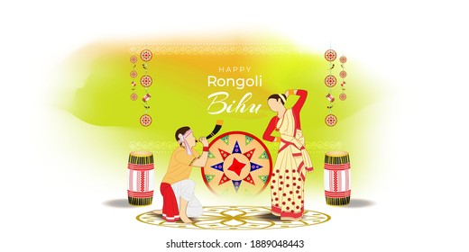 Vektorgrafik von Happy Bihu, Assamese Neujahr, Indisches traditionelles Festival, Harvest Festival von Assam.