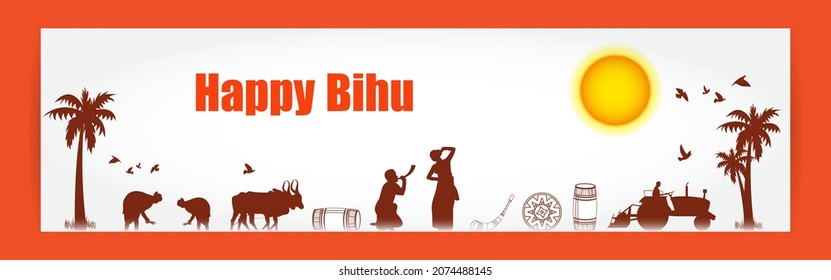 Vector illustration of Happy Bihu, Assamese New Year, Indian traditional festival, Harvest festival of Assam