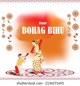 Ilustración vectorial de Happy Bihu, el Año Nuevo asamés, festival tradicional indio, festival de la cosecha de Assam.
