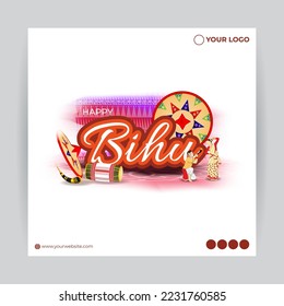 Ilustración vectorial de Happy Bihu, el Año Nuevo asamés, festival tradicional indio, festival de la cosecha de Assam.